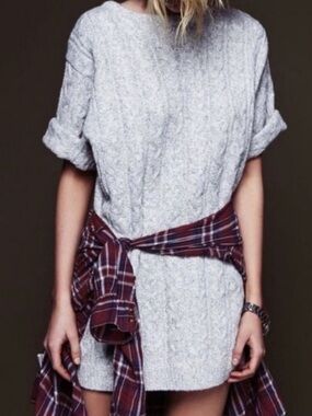 For Love And Lemons Knitz Light Gray Cable Knit Top